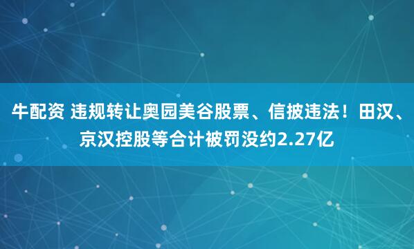 牛配资 违规转让奥园美谷股票、信披违法！田汉、京汉控股等合计被罚没约2.27亿